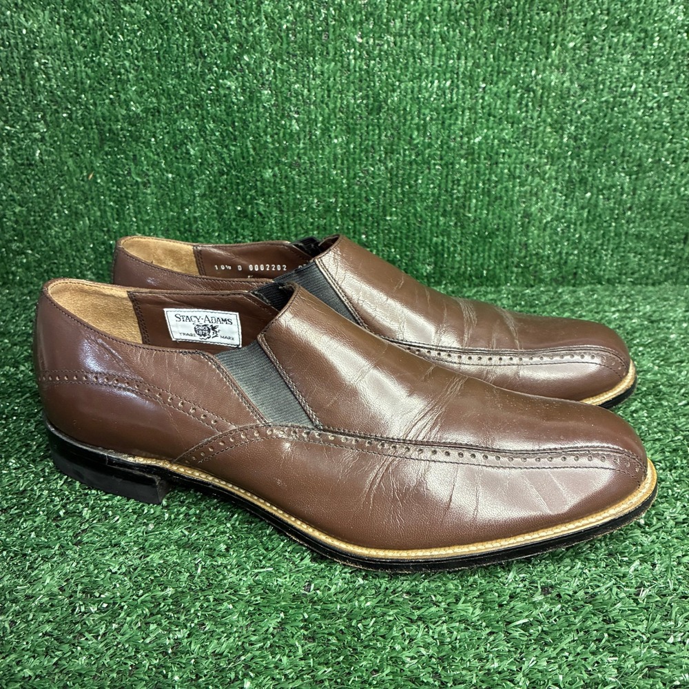 Stacy Adams Madison Leather Elastic Side Goring Classic Loafer Brown Mens 10.5 D